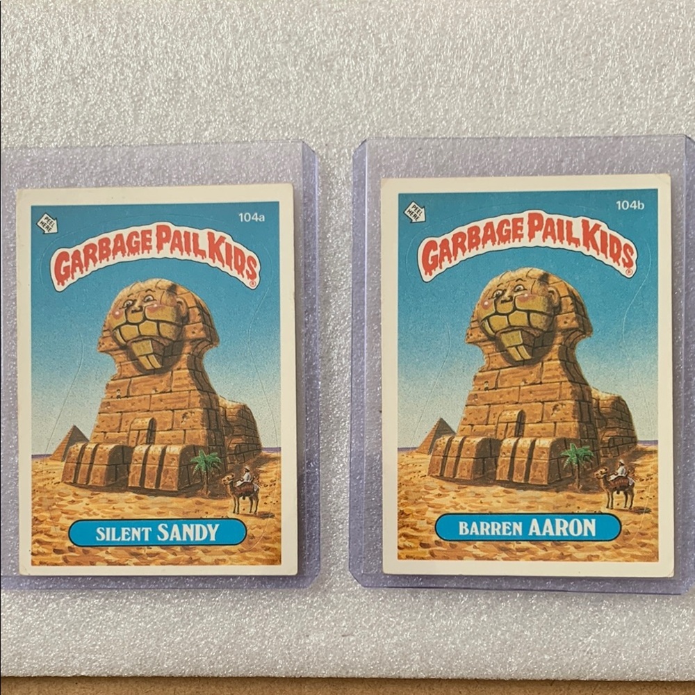 1986 Garbage Pail Kids Trading Cards SILENT SANDY  104a  & BARREN AARON  104 b
